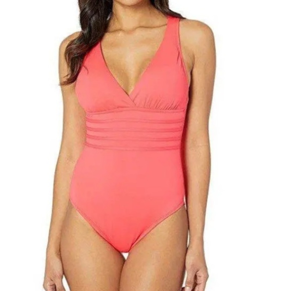 LA BLANCA new Coral Reef Island Goddess Cross-back Swimsuit size 10
